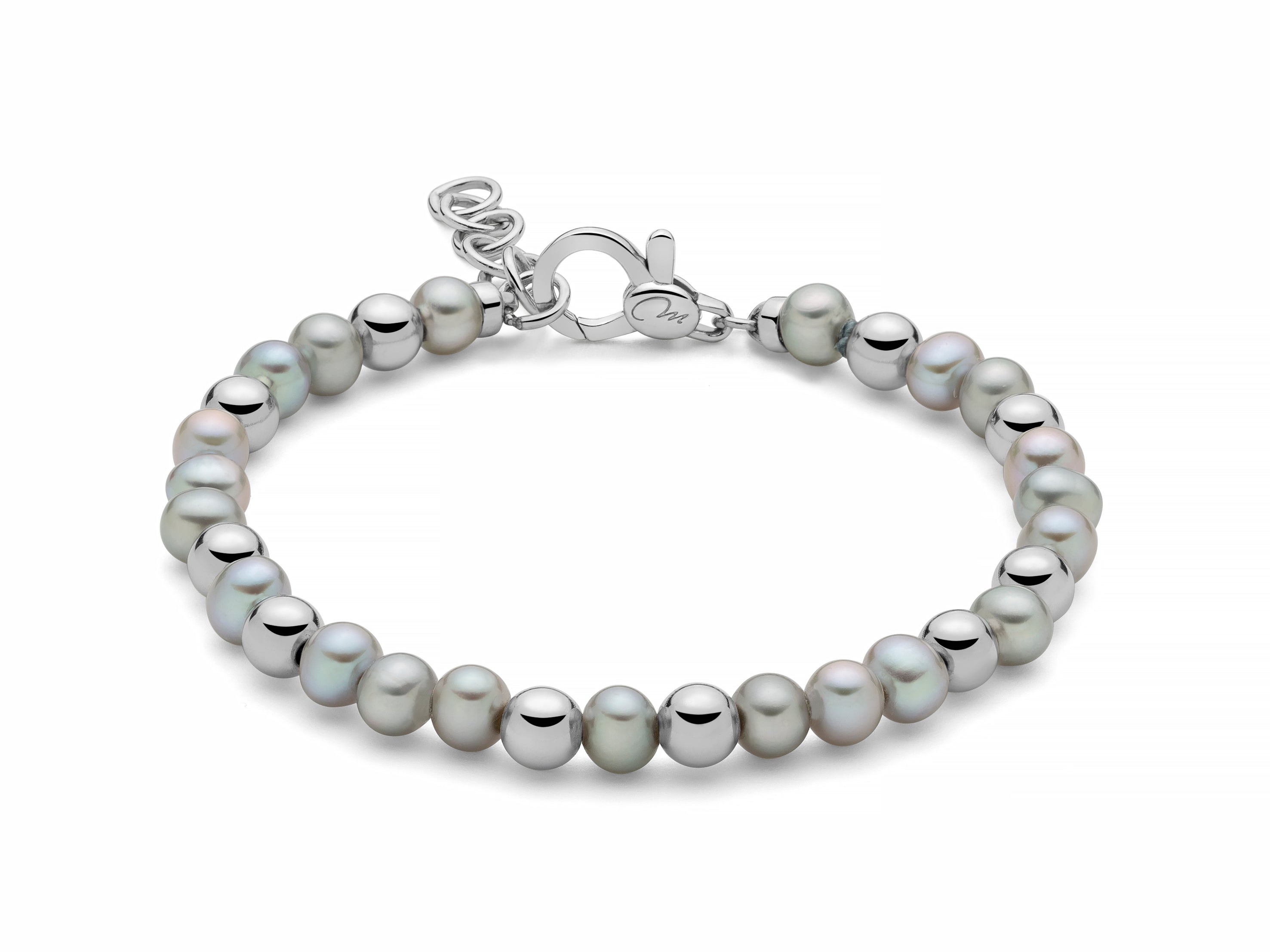 MILUNA UOMO | Bracciale con perle grigie e sfere in argento | PBR3468