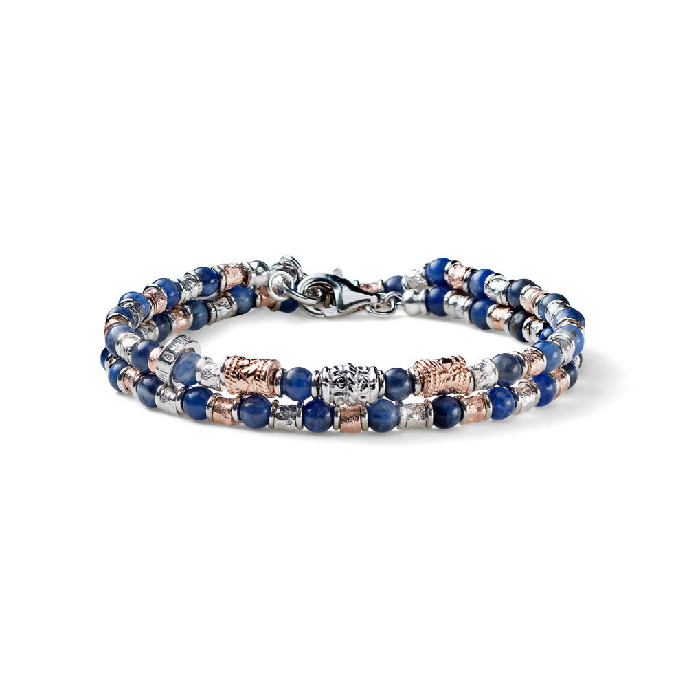 MARIA CRISTINA STERLING | BRACCIALE UOMO COLLEZIONE SIENA ARGENTO E SODALITE DUE GIRI | G4025/39