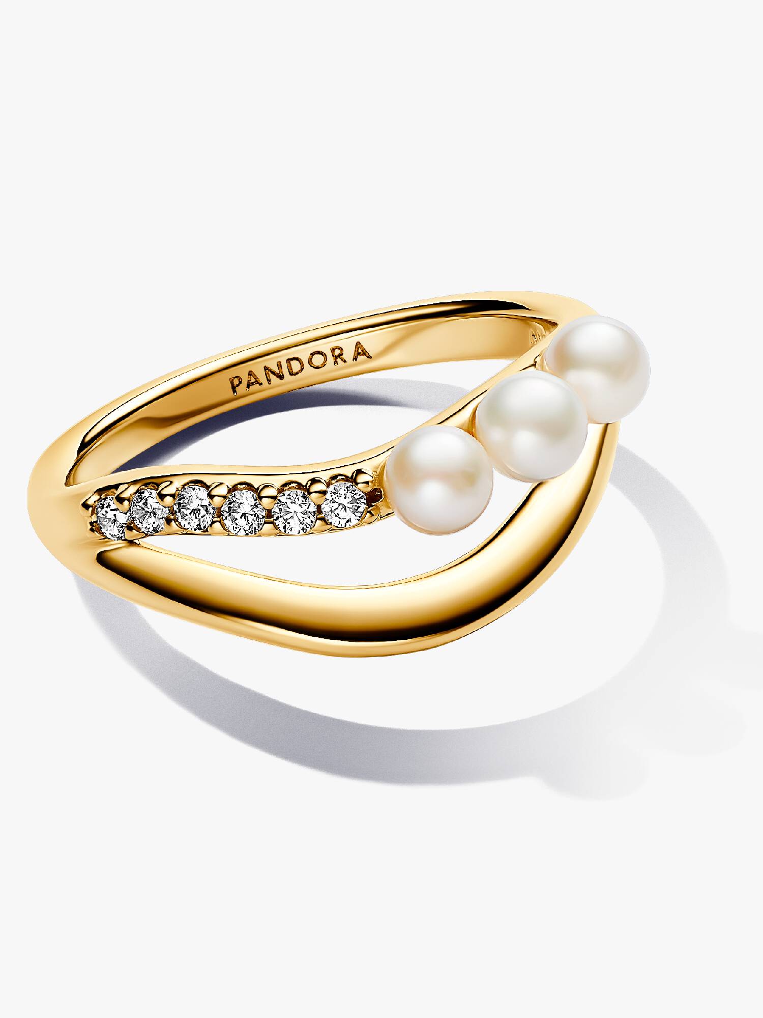 PANDORA ESSENCE | Anello Linea Sinuosa con Perle d’Acqua Dolce Coltivate e Pavè | 163258C01