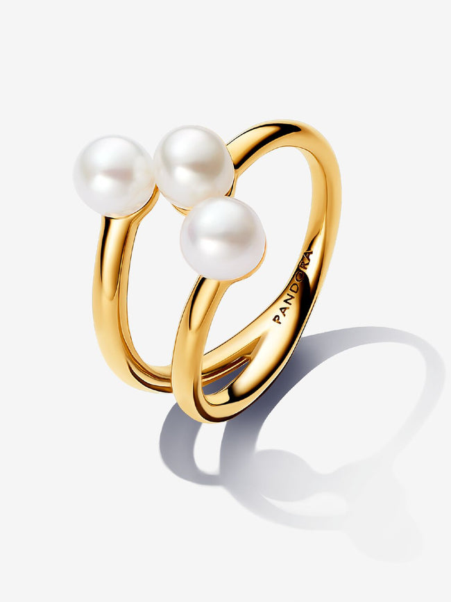 PANDORA ESSENCE | Anello Tripla Fascia con Perle d’Acqua Dolce Coltivate Placcatura in Oro 14k | 163285C01