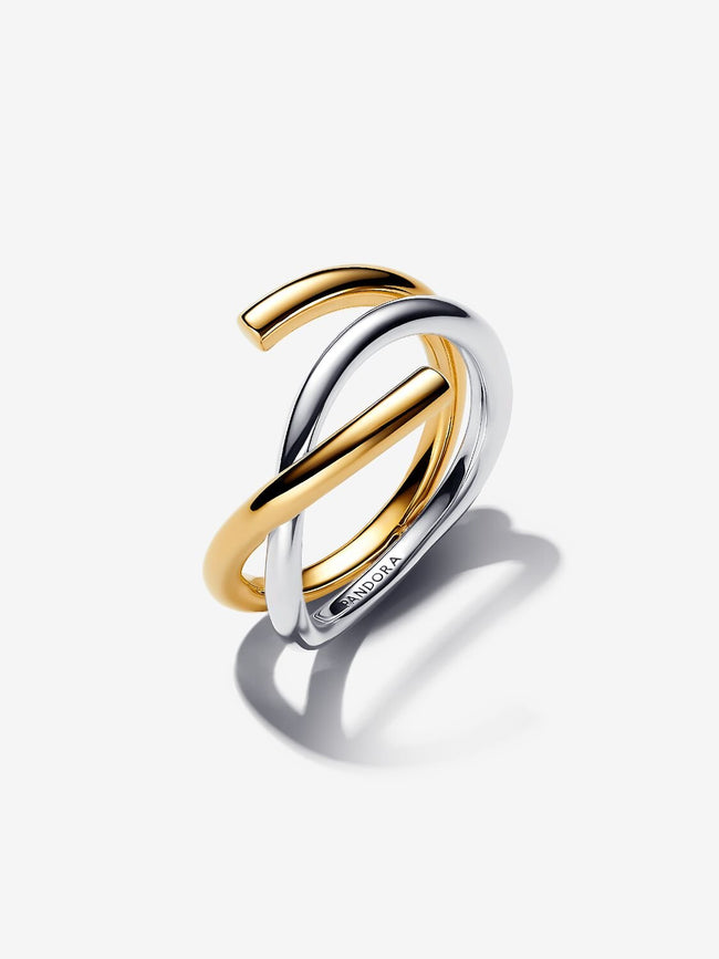PANDORA ESSENCE | Anello Fascia Intrecciata Aperta Bicolore Argento Sterling 925, Placcatura in Oro 14k | 163889C00