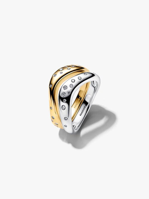 PANDORA ESSENCE | Anello Linea Sinuosa Divisibile Bicolore con Pietre Luminose | 164674C01