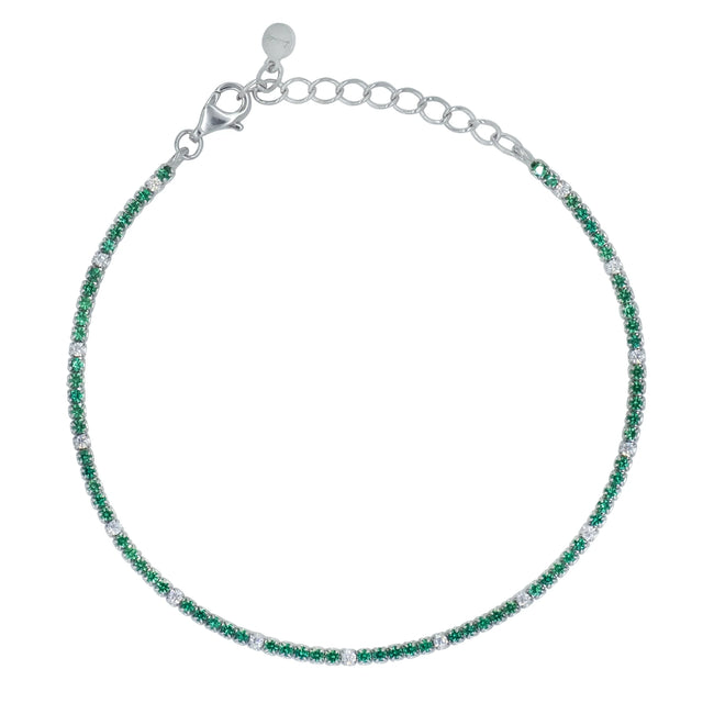 DILVDO | Bracciale Tennis 1.5mm Silver Green & White | BRTCBVALT