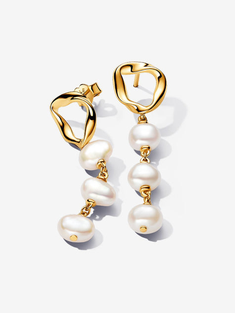 PANDORA ESSENCE | Orecchini Pendenti Linea Sinuosa con Perle d'Acqua Dolce Coltivate Placcatura in Oro 14k | 263263C01
