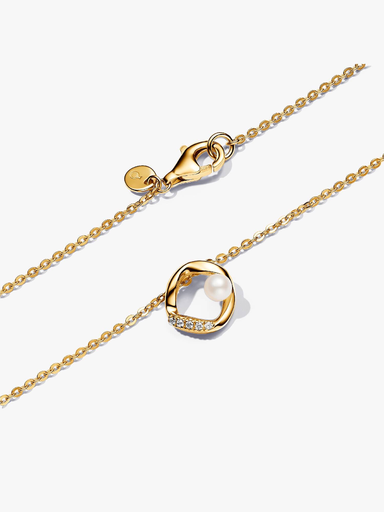 PANDORA ESSENCE | Collana Cerchio Linea Sinuosa con Perla d'Acqua Dolce Coltivata e Pavè | 363303C01-45