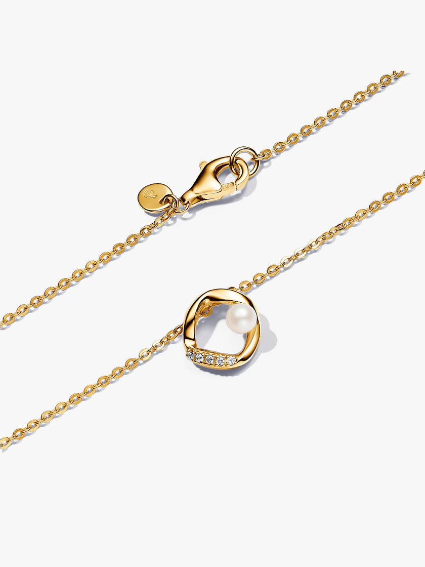 PANDORA ESSENCE | Collana Cerchio Linea Sinuosa con Perla d'Acqua Dolce Coltivata e Pavè | 363303C01-45