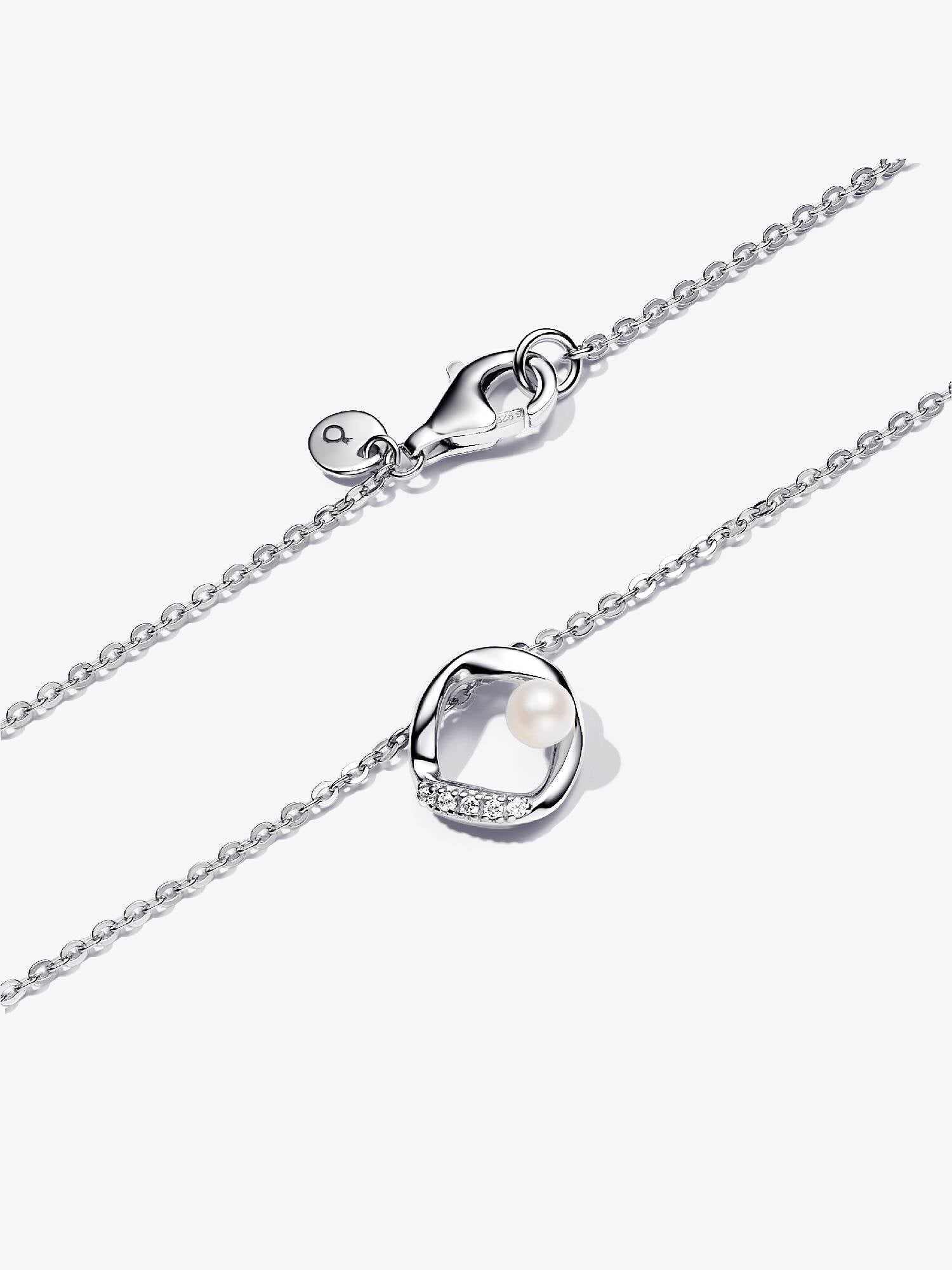 PANDORA ESSENCE | Collana Cerchio Linea Sinuosa con Perla d'Acqua Dolce Coltivata e Pavè | 393303C01-45