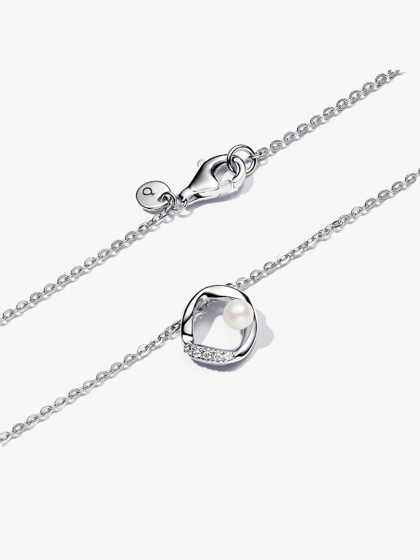PANDORA ESSENCE | Collana Cerchio Linea Sinuosa con Perla d'Acqua Dolce Coltivata e Pavè | 393303C01-45
