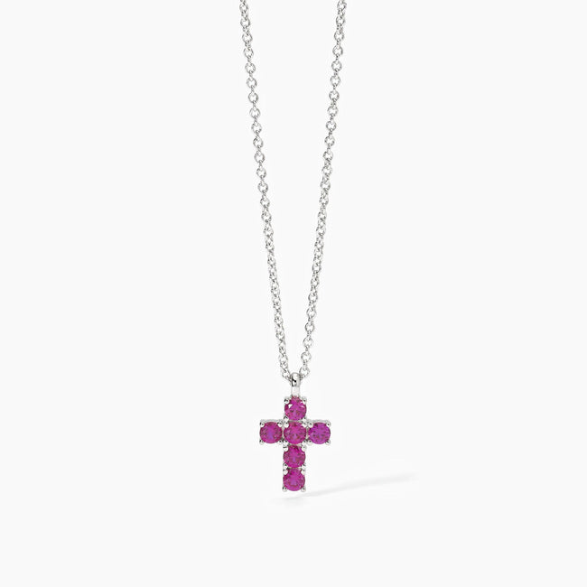 Mabina | Girocollo in argento con ciondolo croce e rubini sintetici CROCE DEL SUD | 553659
