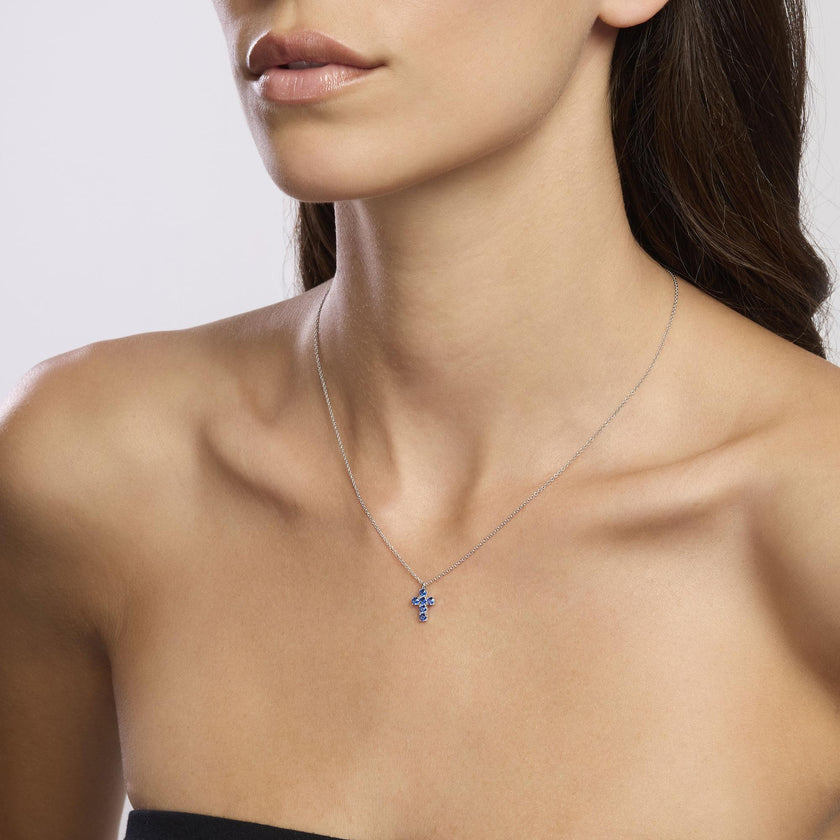 Mabina | Girocollo in argento con ciondolo croce e zaffiri sintetici CROCE DEL SUD | 553660