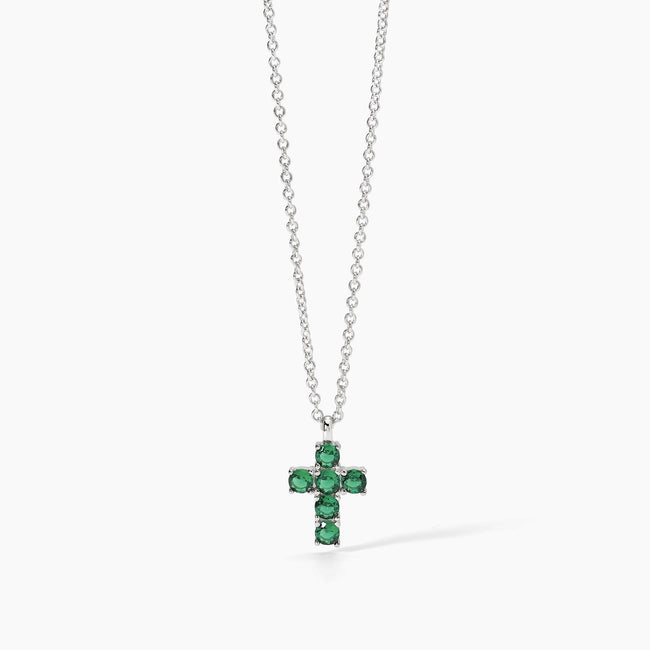 Mabina | Girocollo in argento con ciondolo croce e smeraldi sintetici CROCE DEL SUD | 553661