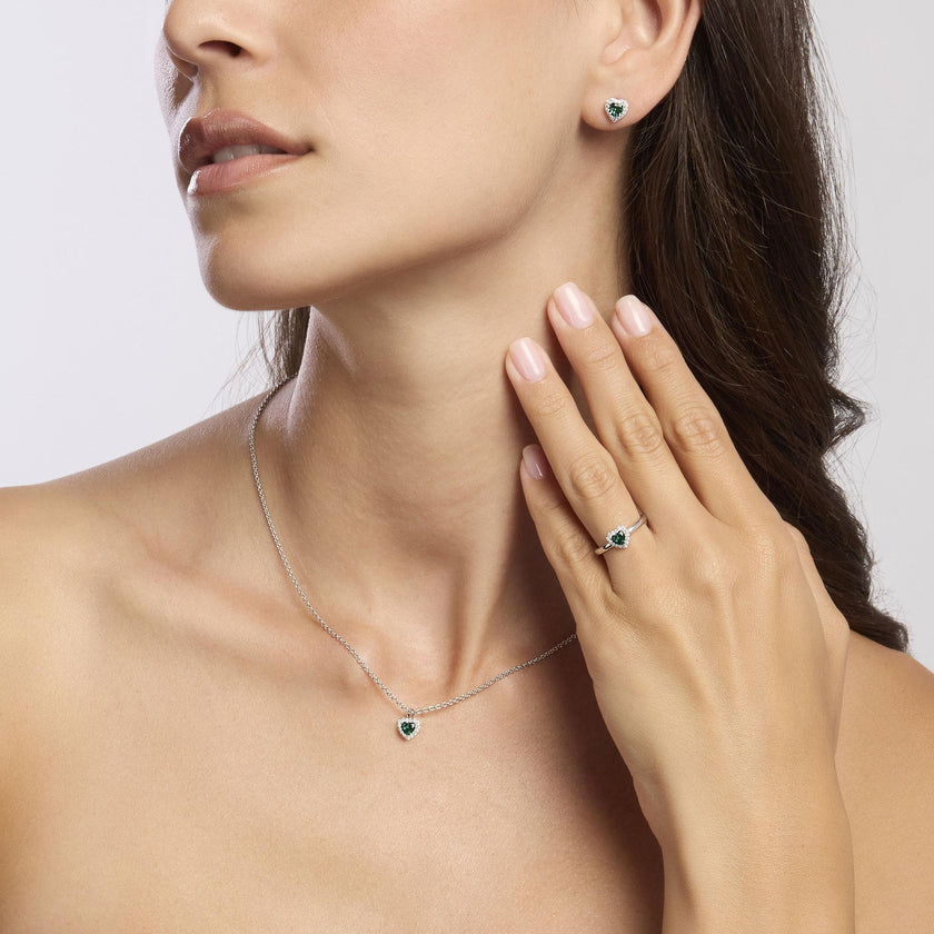 Mabina | Girocollo in argento con smeraldo sintetico a forma di cuore LOVE AFFAIR | 553667