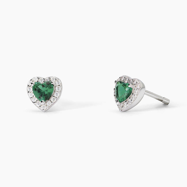 Mabina | Orecchini in argento con smeraldi sintetici taglio cuore LOVE AFFAIR | 563743