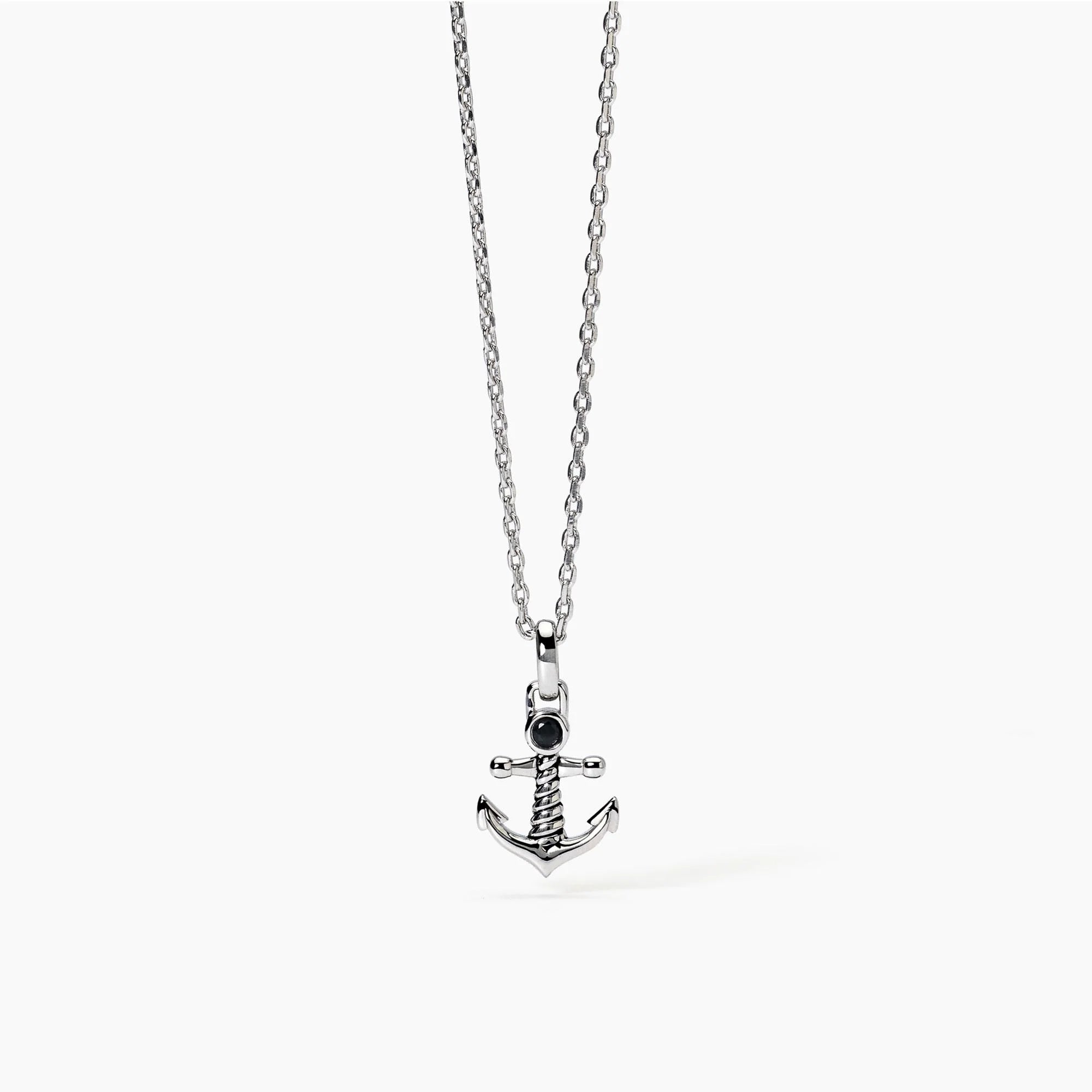 Mabina | Collana da uomo in argento con ciondolo ancora e zircone nero NAVY RULE | 553638