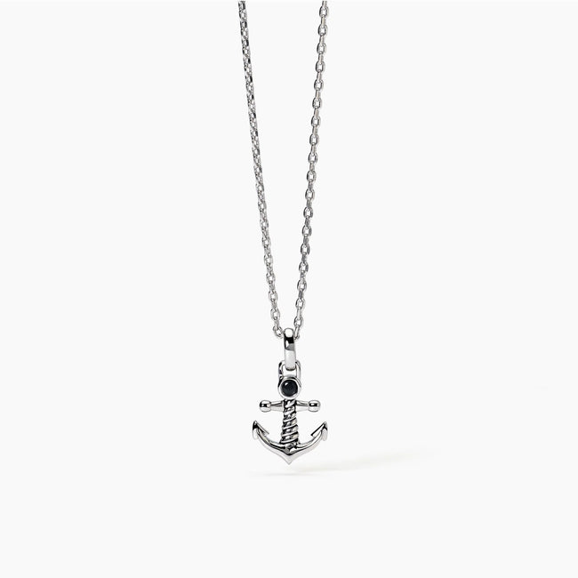 Mabina | Collana da uomo in argento con ciondolo ancora e zircone nero NAVY RULE | 553638