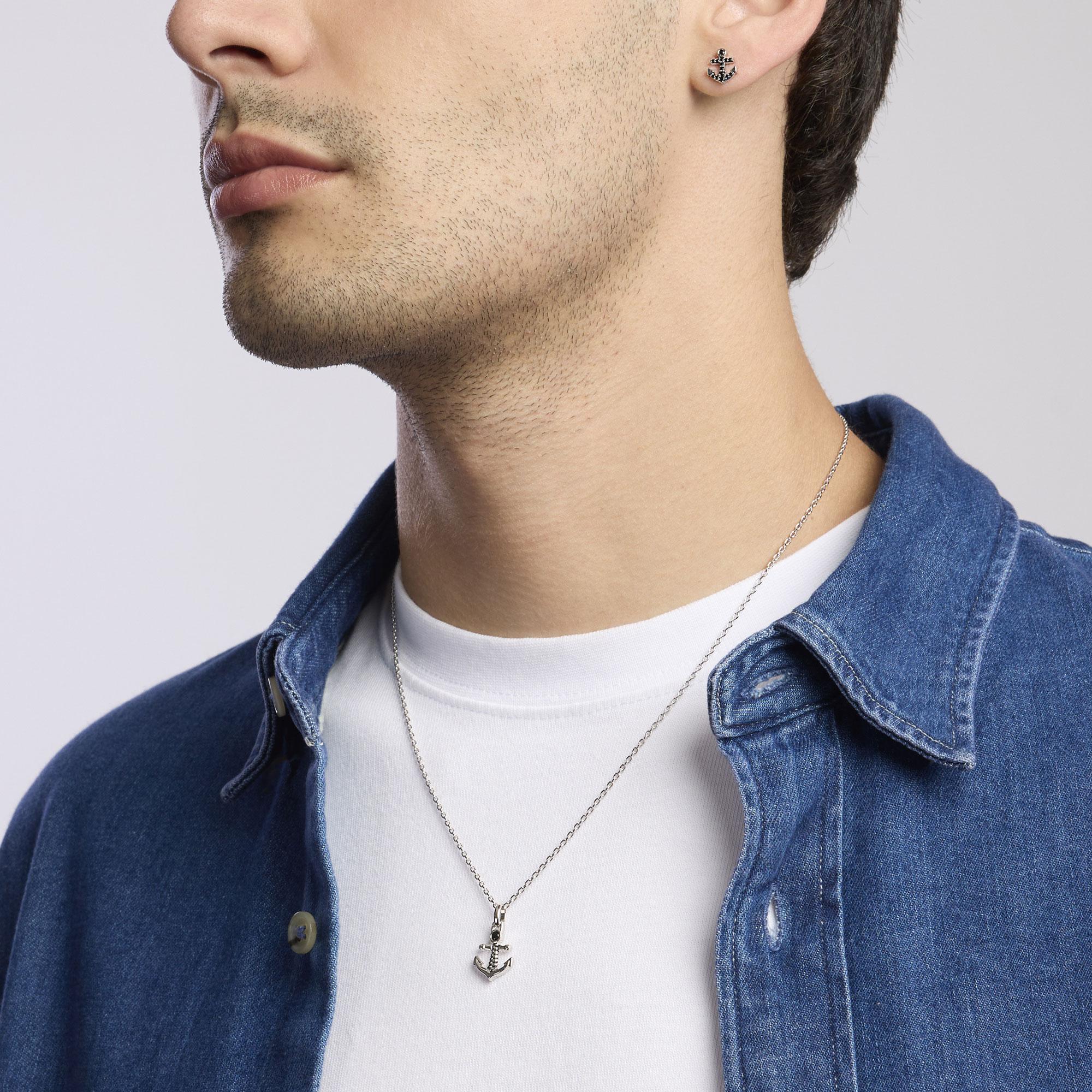 Mabina | Collana da uomo in argento con ciondolo ancora e zircone nero NAVY RULE | 553638
