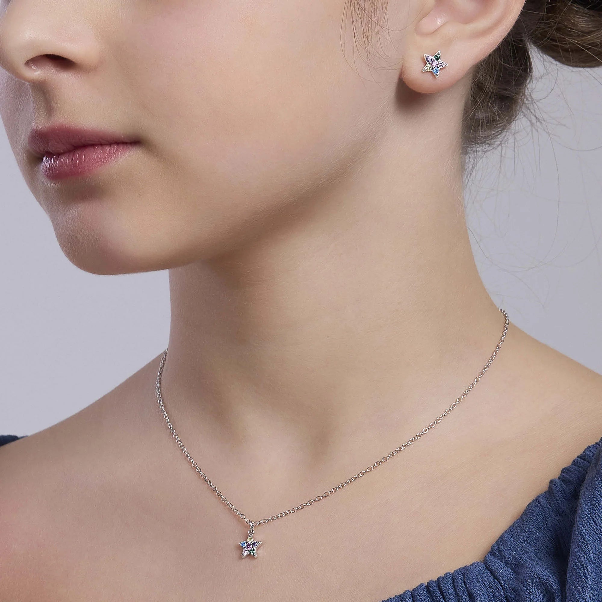Mabina Junior | Girocollo da bimba in argento con stella e zirconi multicolor ETOILE | 553770
