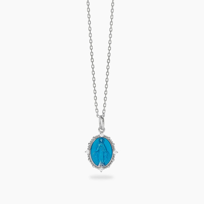 Mabina | Girocollo in argento con Madonnina smaltata azzurra LADY MADONNA | 553913