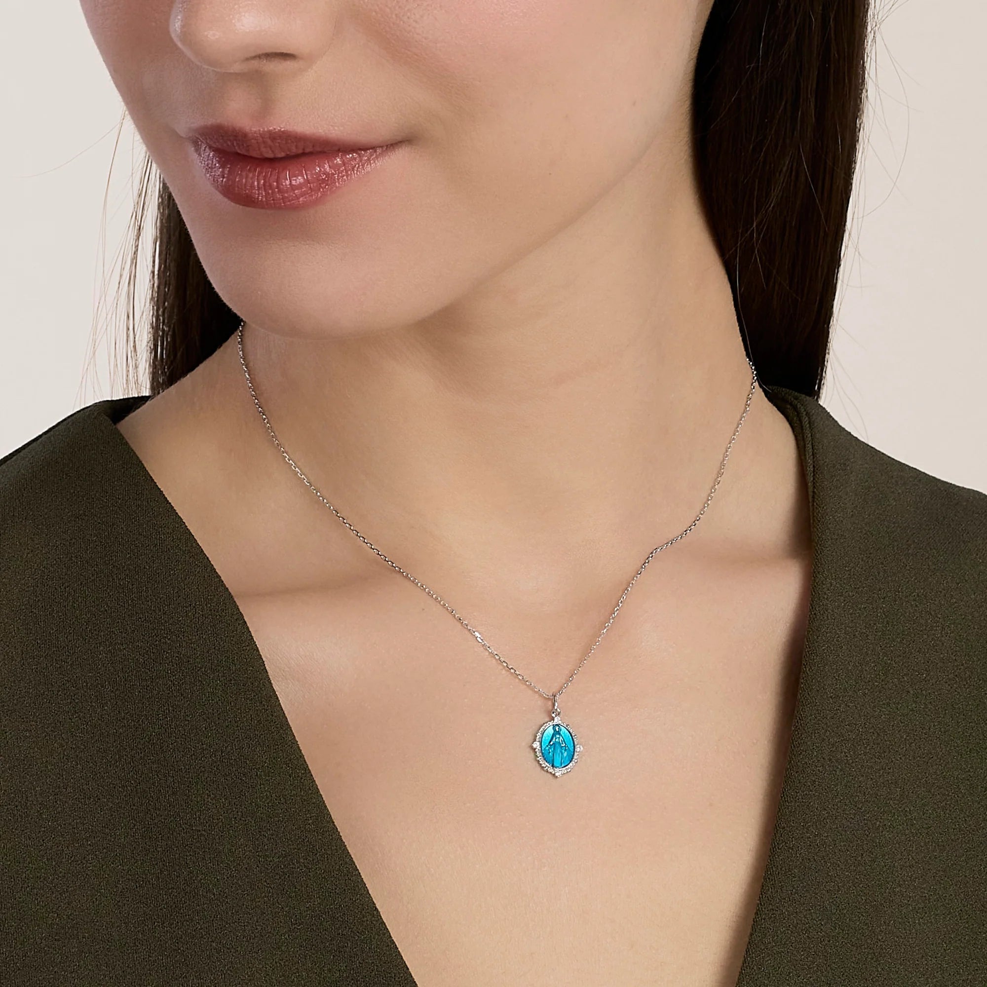 Mabina | Girocollo in argento con Madonnina smaltata azzurra LADY MADONNA | 553913