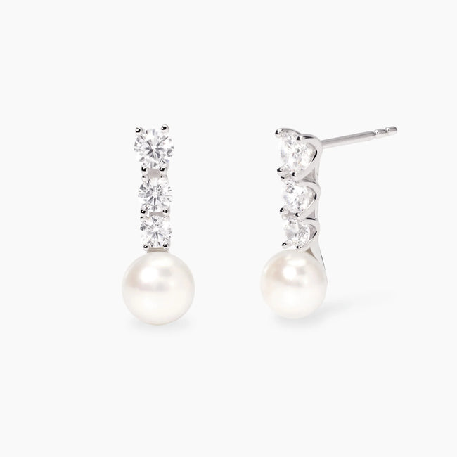 Mabina | Orecchini pendenti in argento con zirconi e perle coltivate JULIETTE | 563926