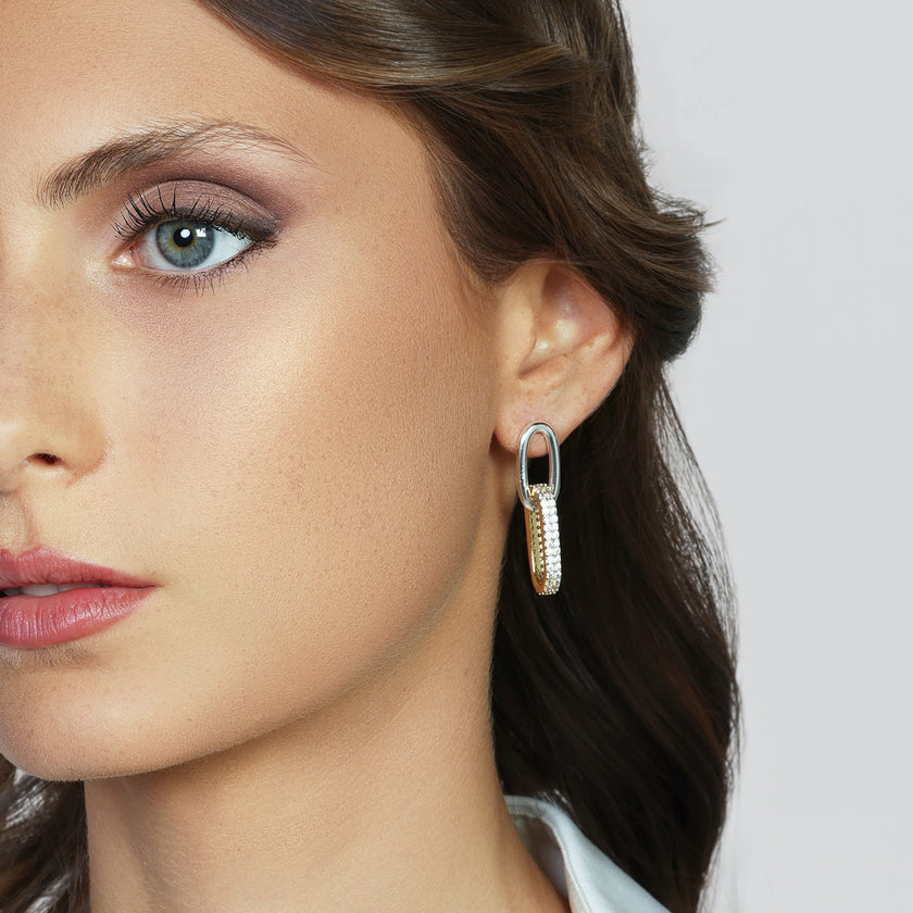 UNOAERRE | Orecchini catena bicolore e zirconi | 2787