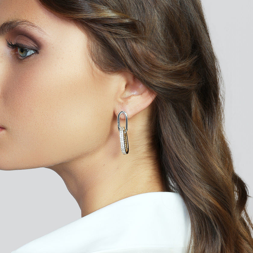 UNOAERRE | Orecchini catena bicolore e zirconi | 2787