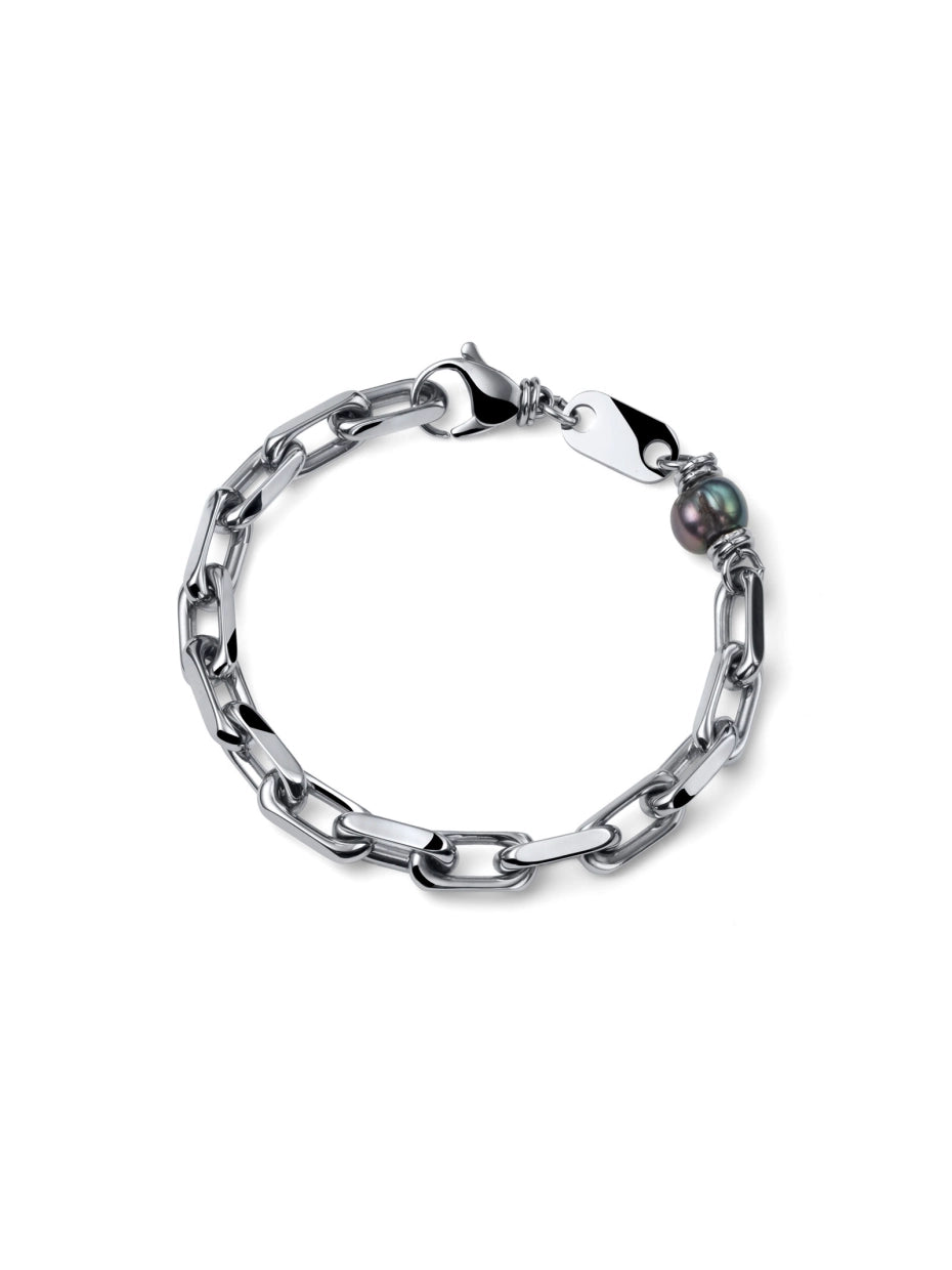 UNOAERRE UOMO | Bracciale in acciaio Aeternum Forzatina con Perla Nera | 4306