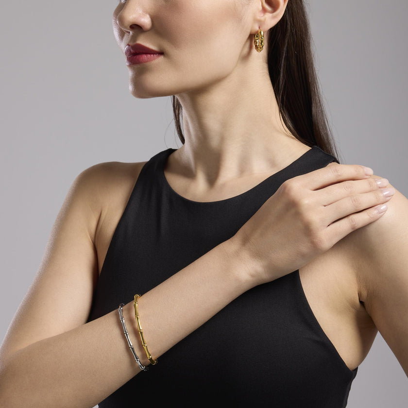 Kidult Style | Bracciale rigido effetto bambù in acciaio dorato | 831060