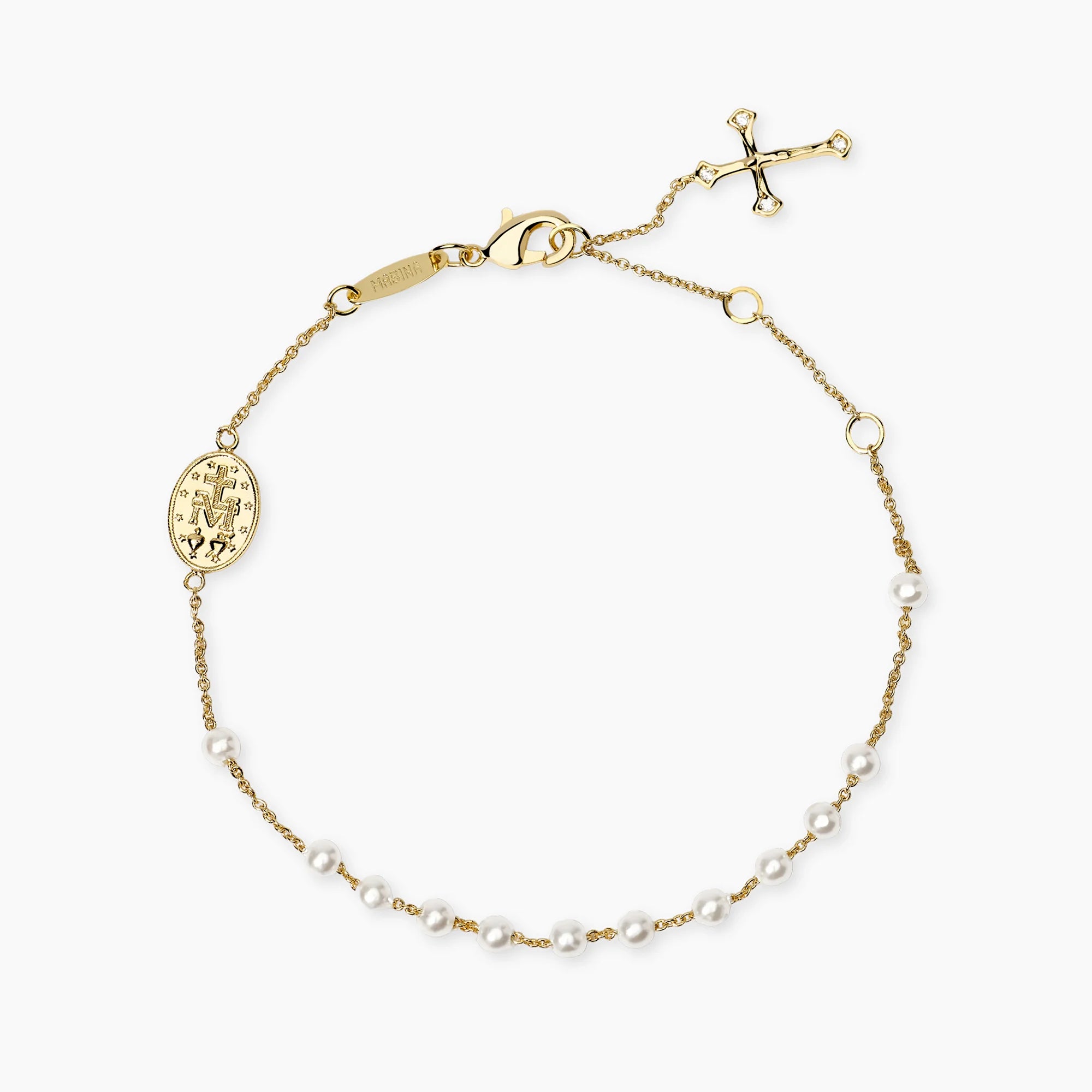 Mabina | Bracciale in bronzo e argento dorato con Madonnina e croce ROSARIO | 636163