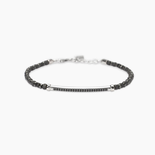 Mabina | Braciale con ematite grigia e piastra in zirconi Black Rock | 534090