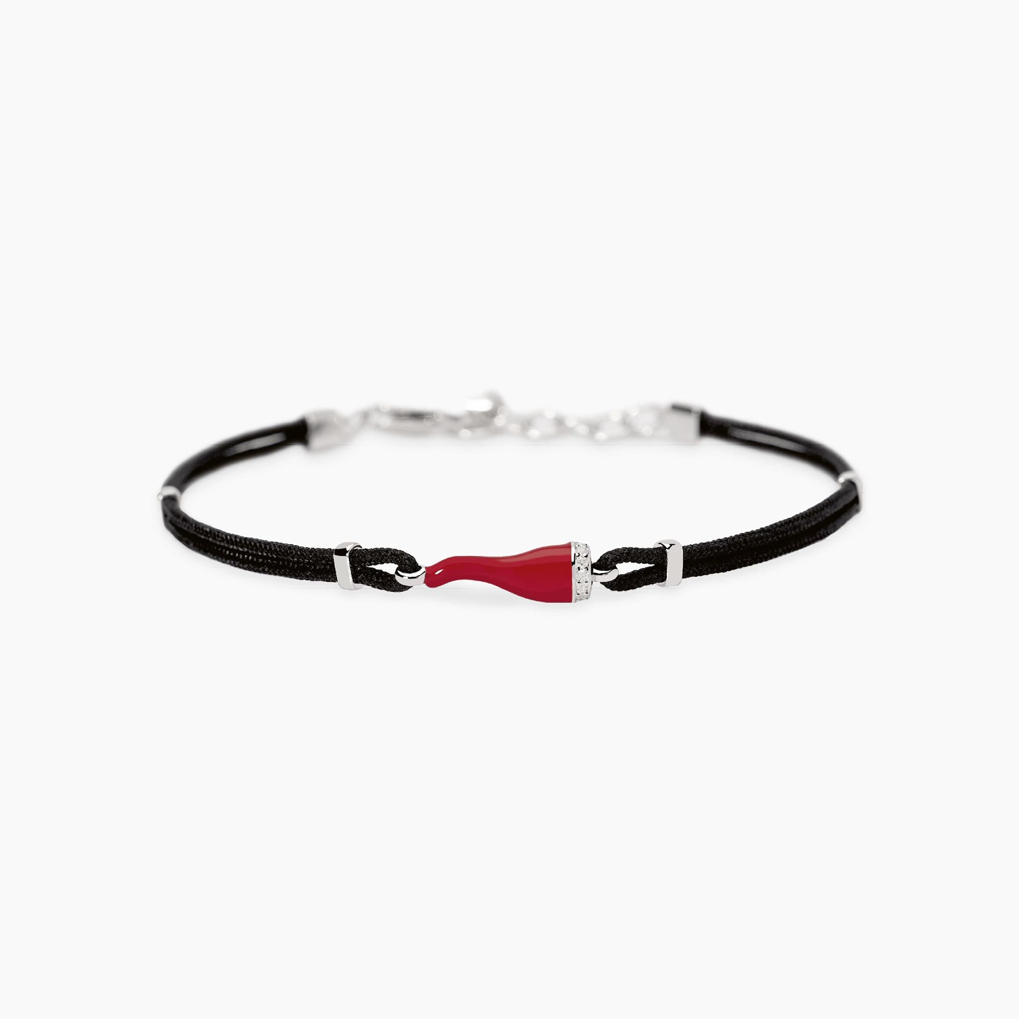 Mabina | Bracciale con cornetto rosso smaltato e cordino nero IL QUATTRINO | 534119