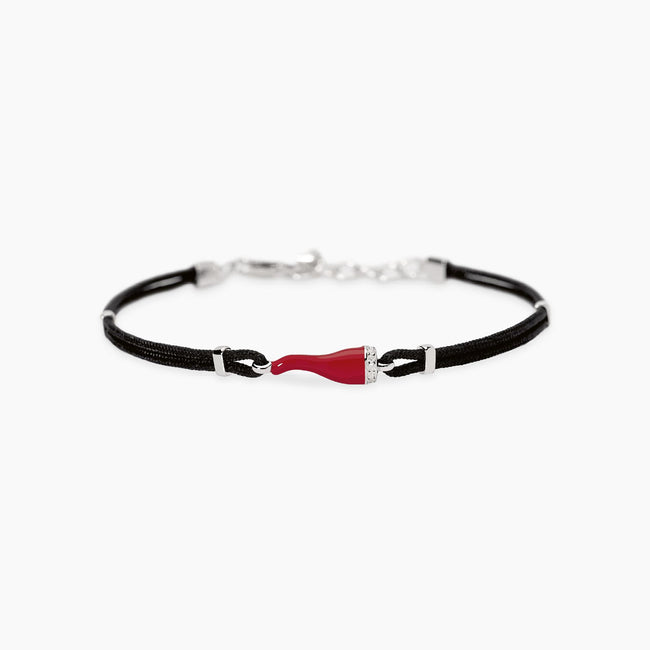 Mabina | Bracciale con cornetto rosso smaltato e cordino nero IL QUATTRINO | 534119