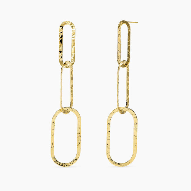 Kidult Style 83 | Orecchini pendenti in acciaio dorato martellato | 861138