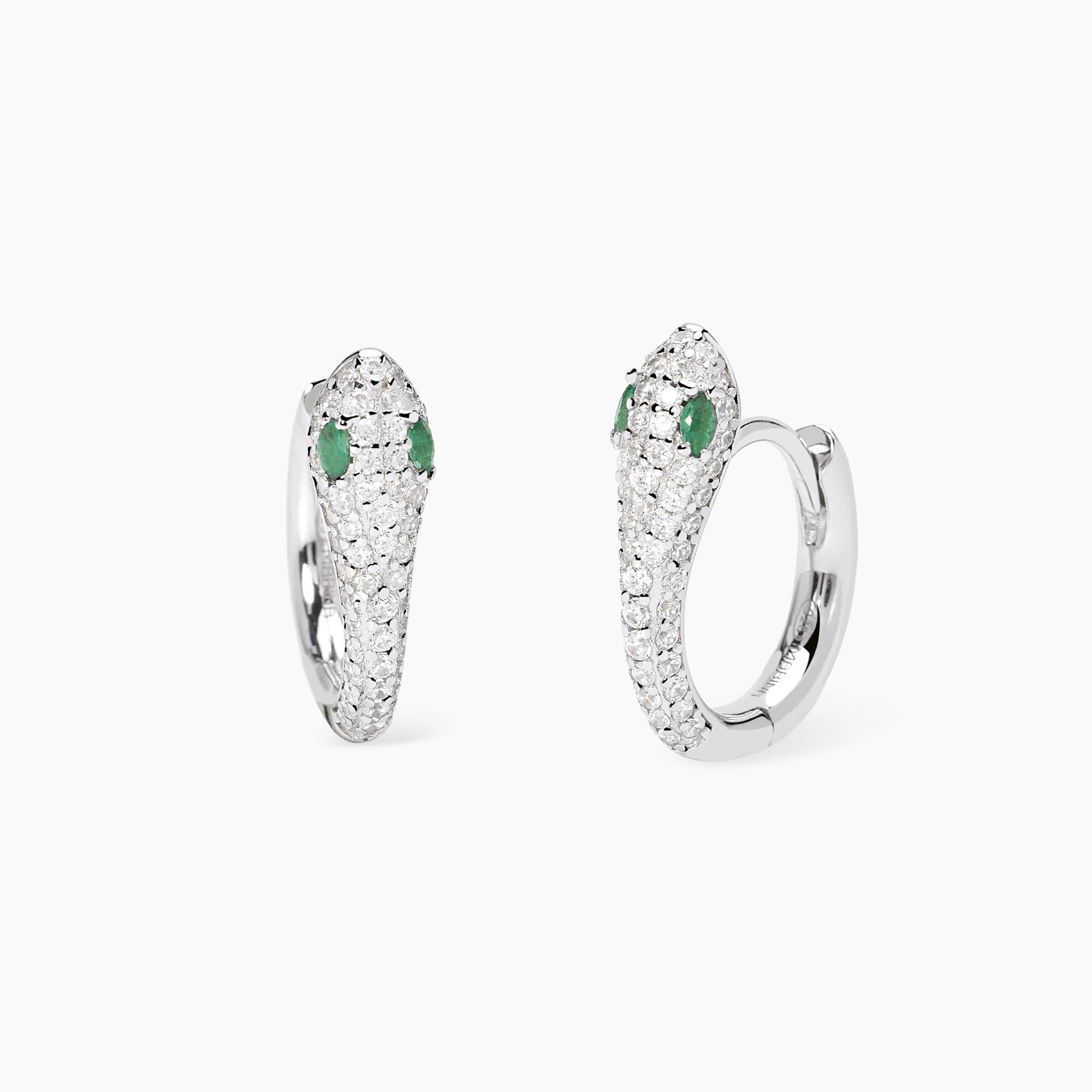 Mabina | Orecchini a cerchio in argento con serpente e smeraldi sintetici SNAKE | 563977
