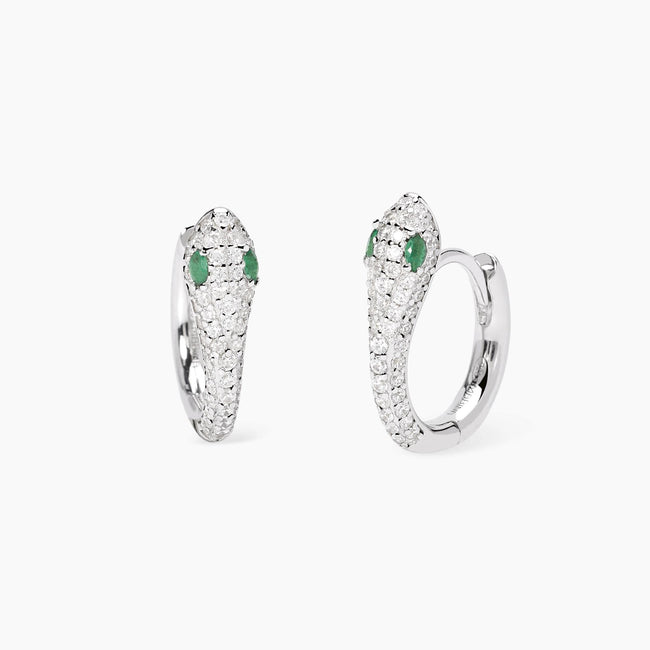 Mabina | Orecchini a cerchio in argento con serpente e smeraldi sintetici SNAKE | 563977