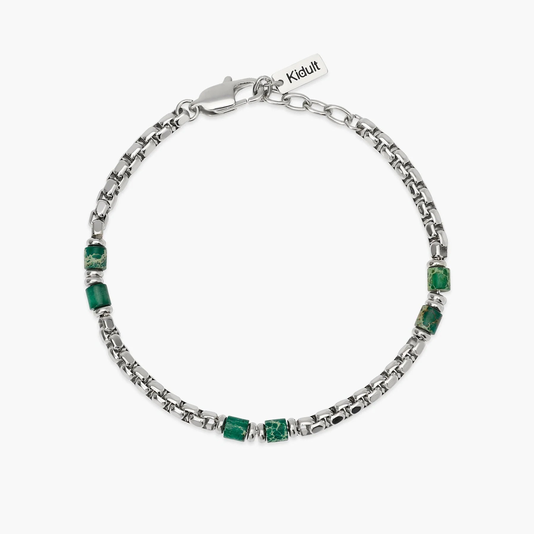Kidult Style 03 | Bracciale con catena veneta e cilindri in diaspro verde | 831174