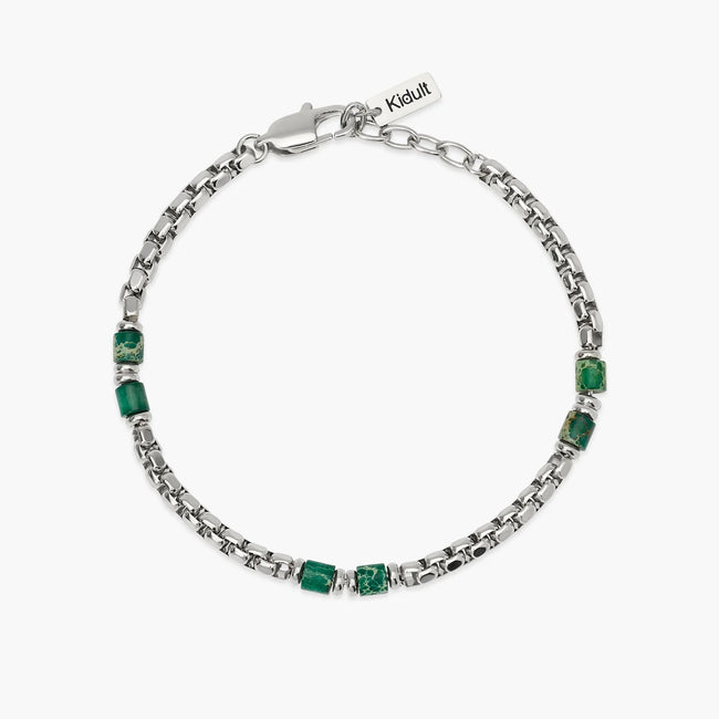 Kidult Style 03 | Bracciale con catena veneta e cilindri in diaspro verde | 831174