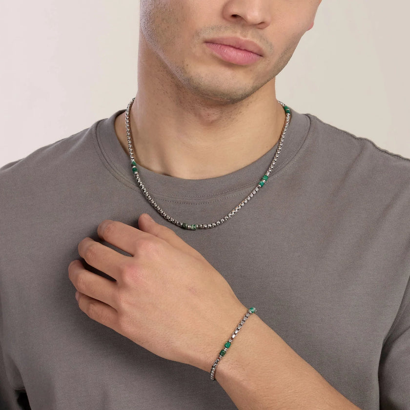Kidult Style 03 | Bracciale con catena veneta e cilindri in diaspro verde | 831174