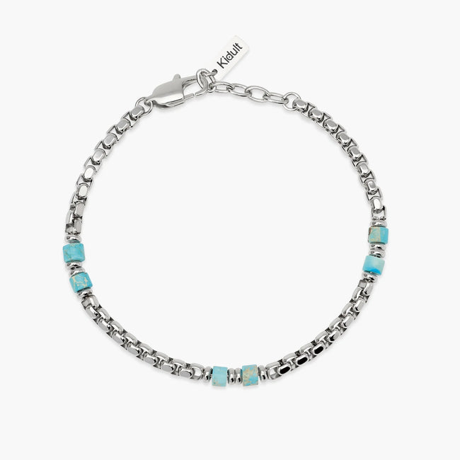Kidult Style 03 | Bracciale con catena veneta e cilindri in diaspro azzurro | 831175