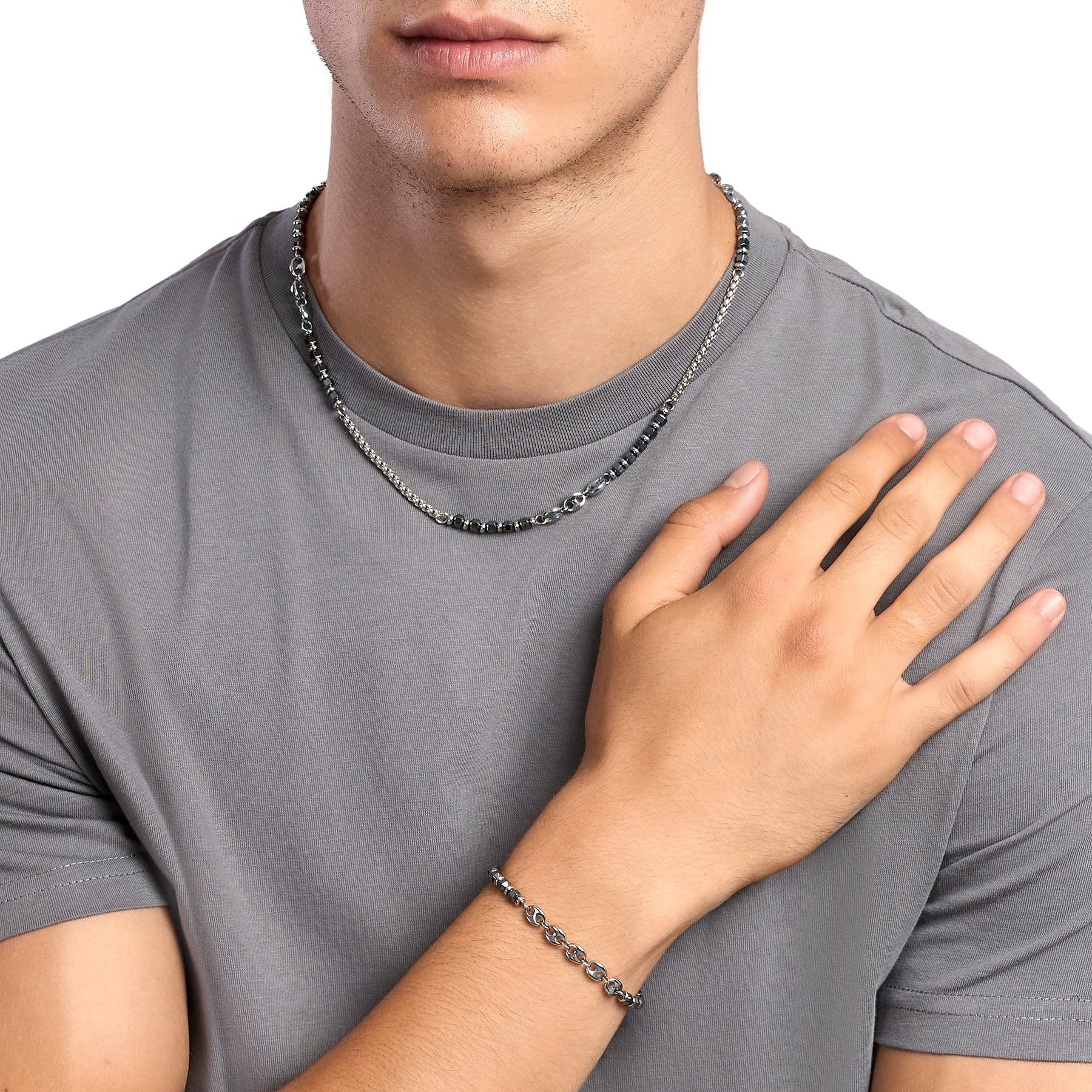 Kidult Style 63 | Bracciale in acciaio con ematite e catena marina | 831283