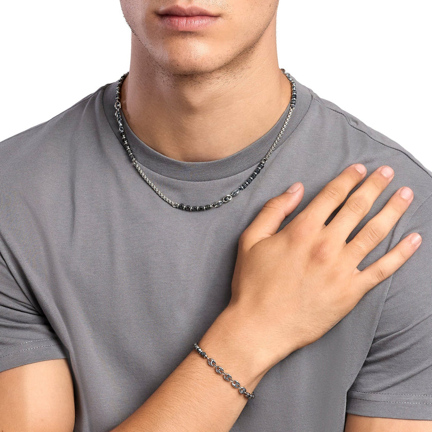 Kidult Style 63 | Bracciale in acciaio con ematite e catena marina | 831283