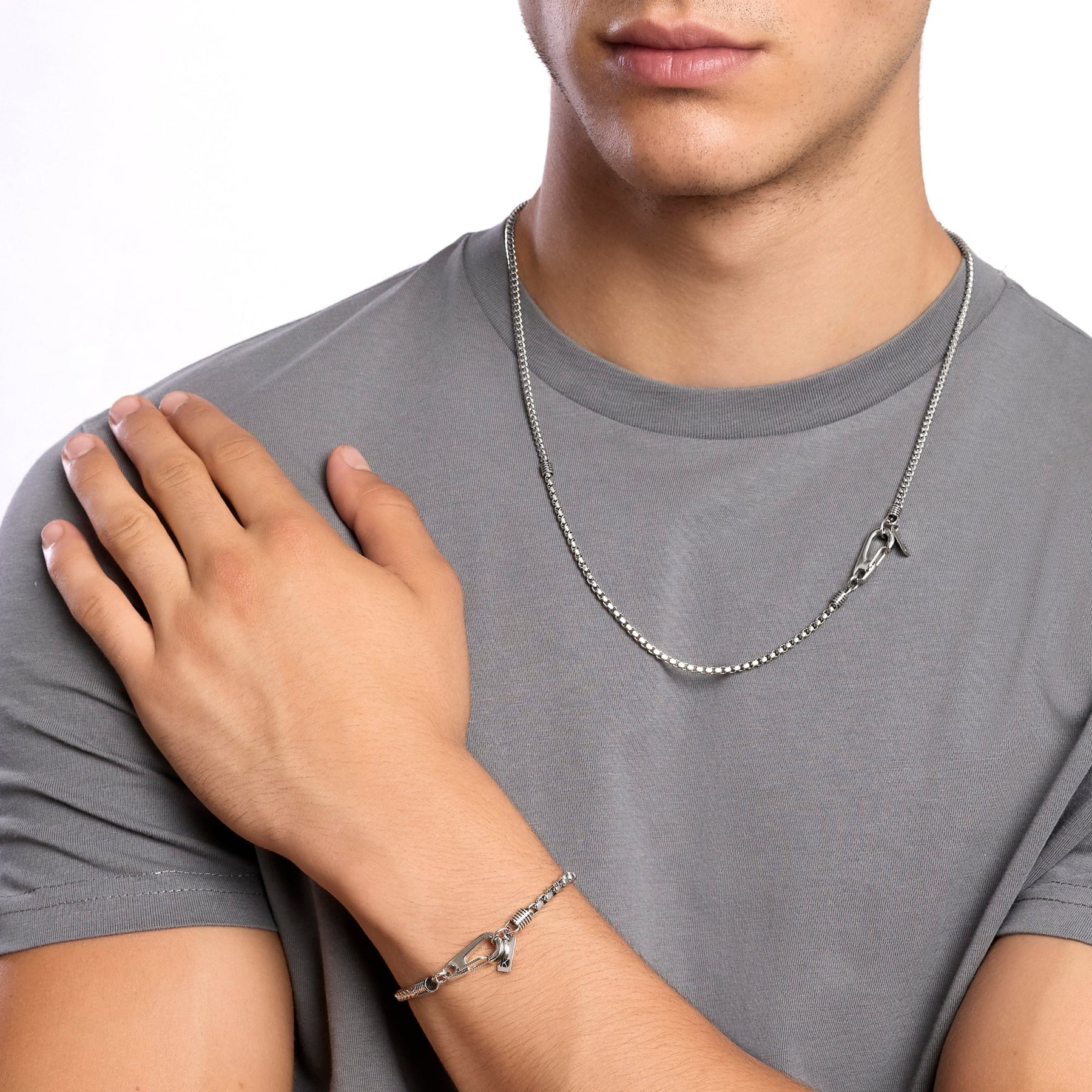 Kidult Style 62 | Bracciale uomo in acciaio con catene veneta e franco | 831288