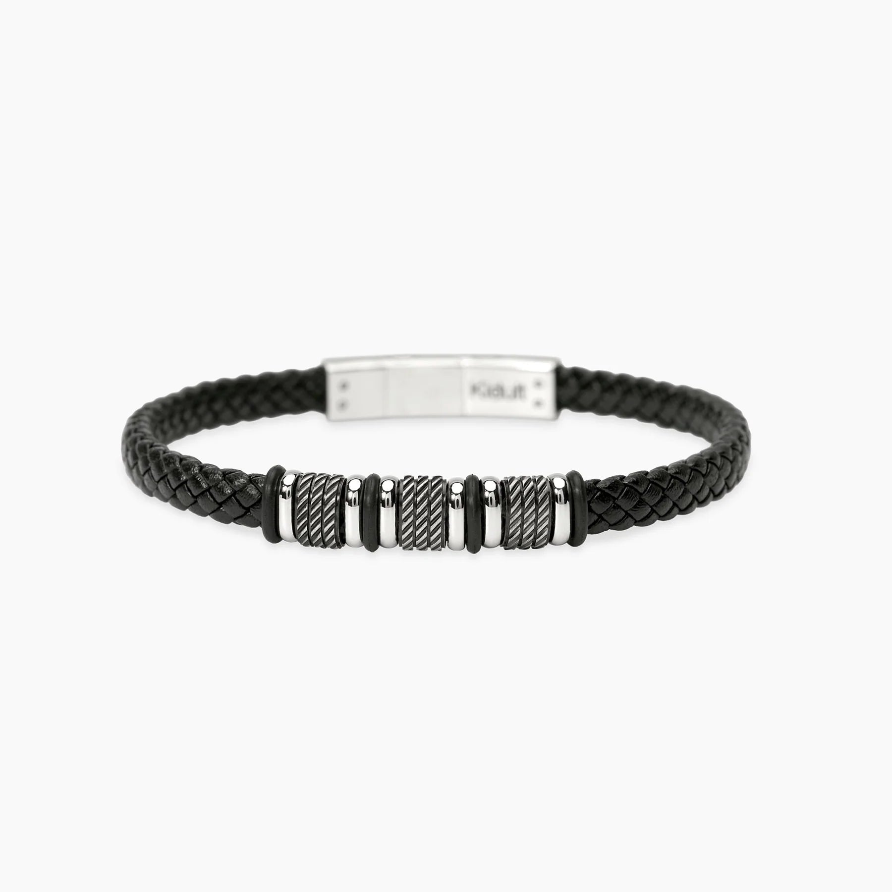 Kidult Style 52 | Bracciale in acciaio con lab-leather nera e inserti corda | 831290