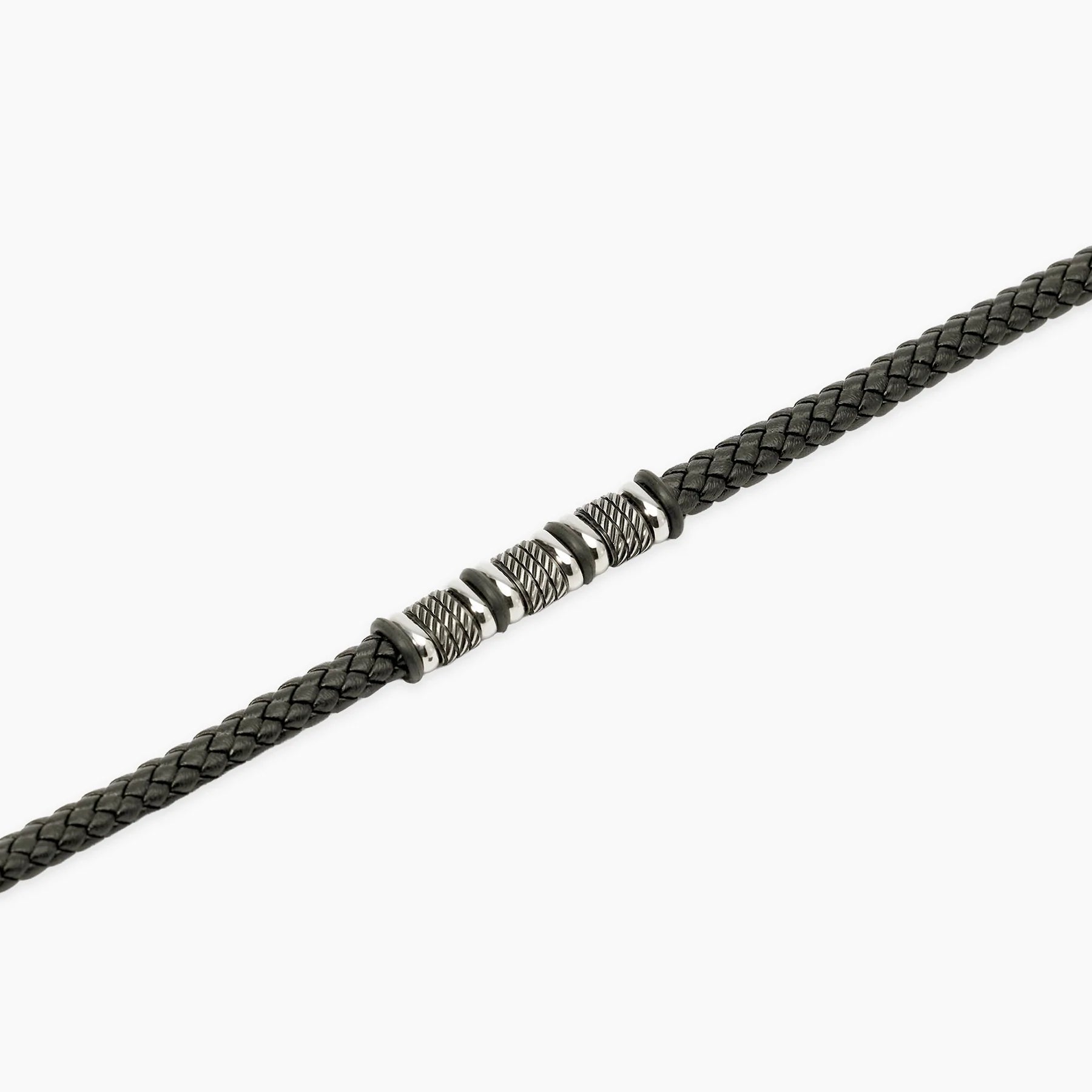 Kidult Style 52 | Bracciale in acciaio con lab-leather nera e inserti corda | 831290