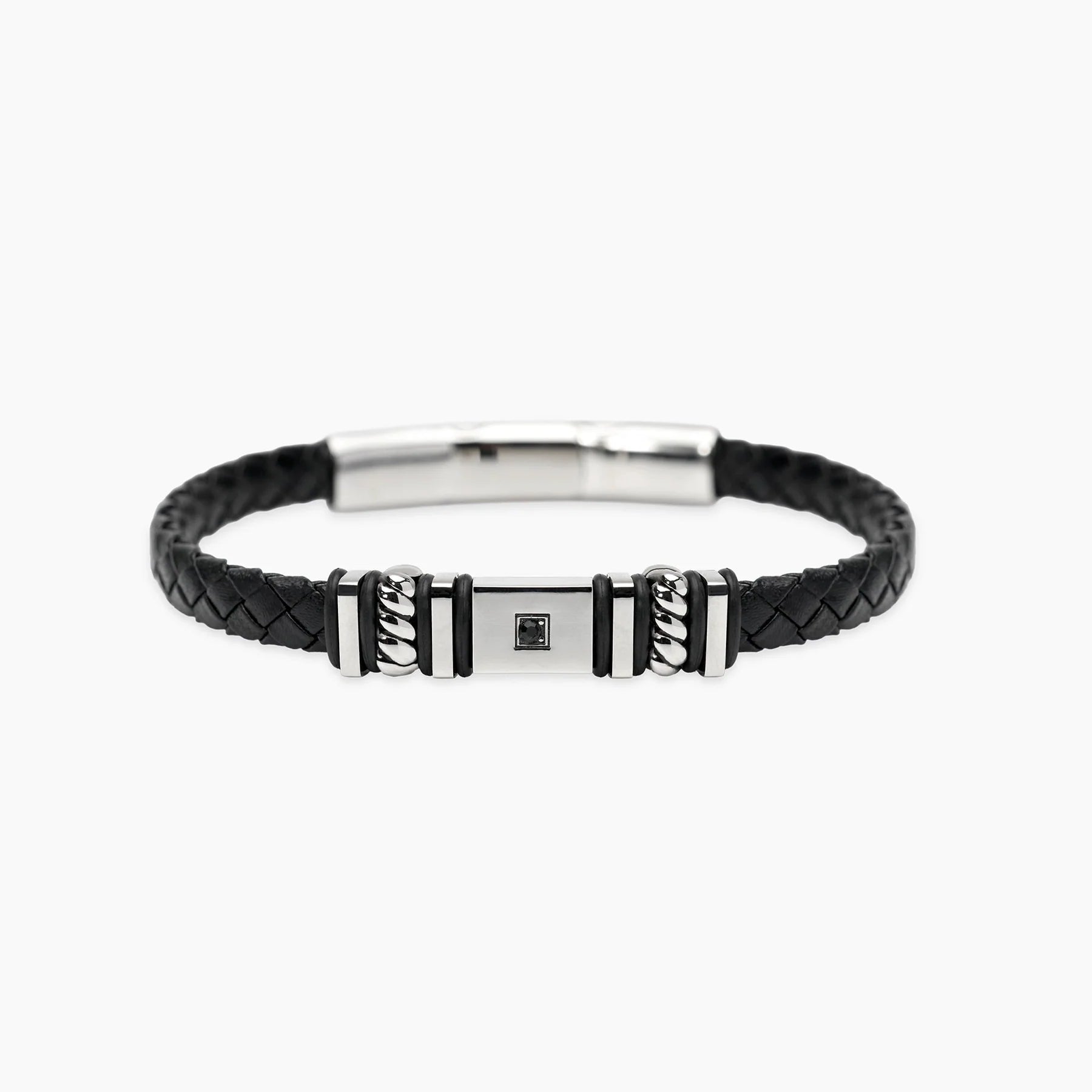 Kidult Style 52 | Bracciale uomo in acciaio con lab-leather e cristallo | 831291