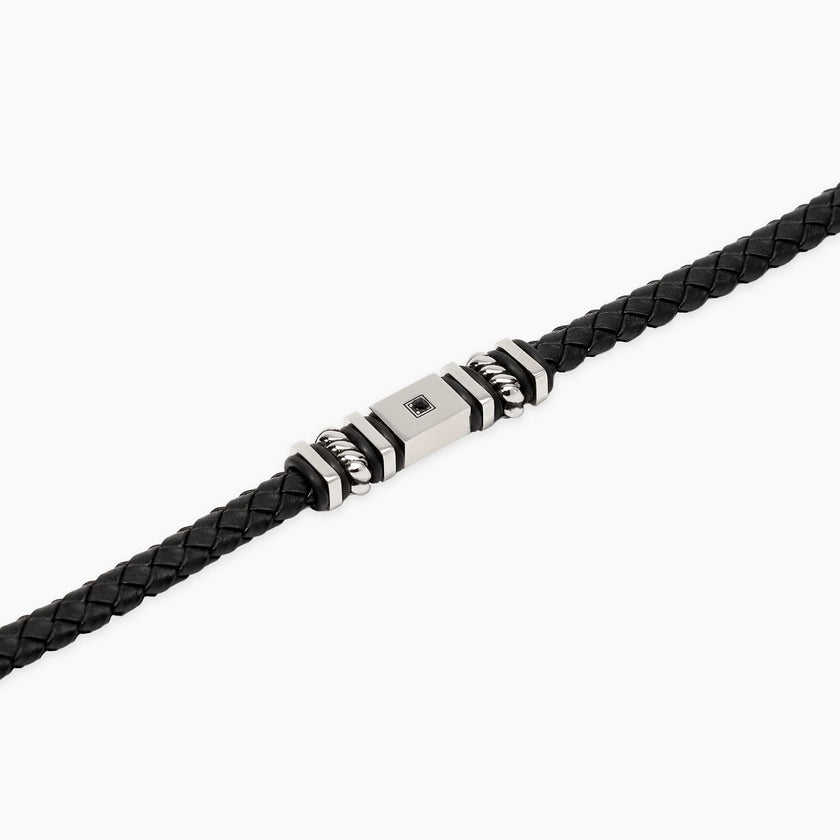 Kidult Style 52 | Bracciale uomo in acciaio con lab-leather e cristallo | 831291