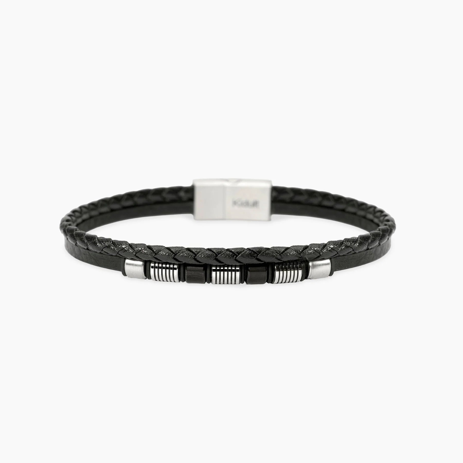 Kidult Style 52 | Bracciale uomo in acciaio con PVD nero e lab-leather | 831292