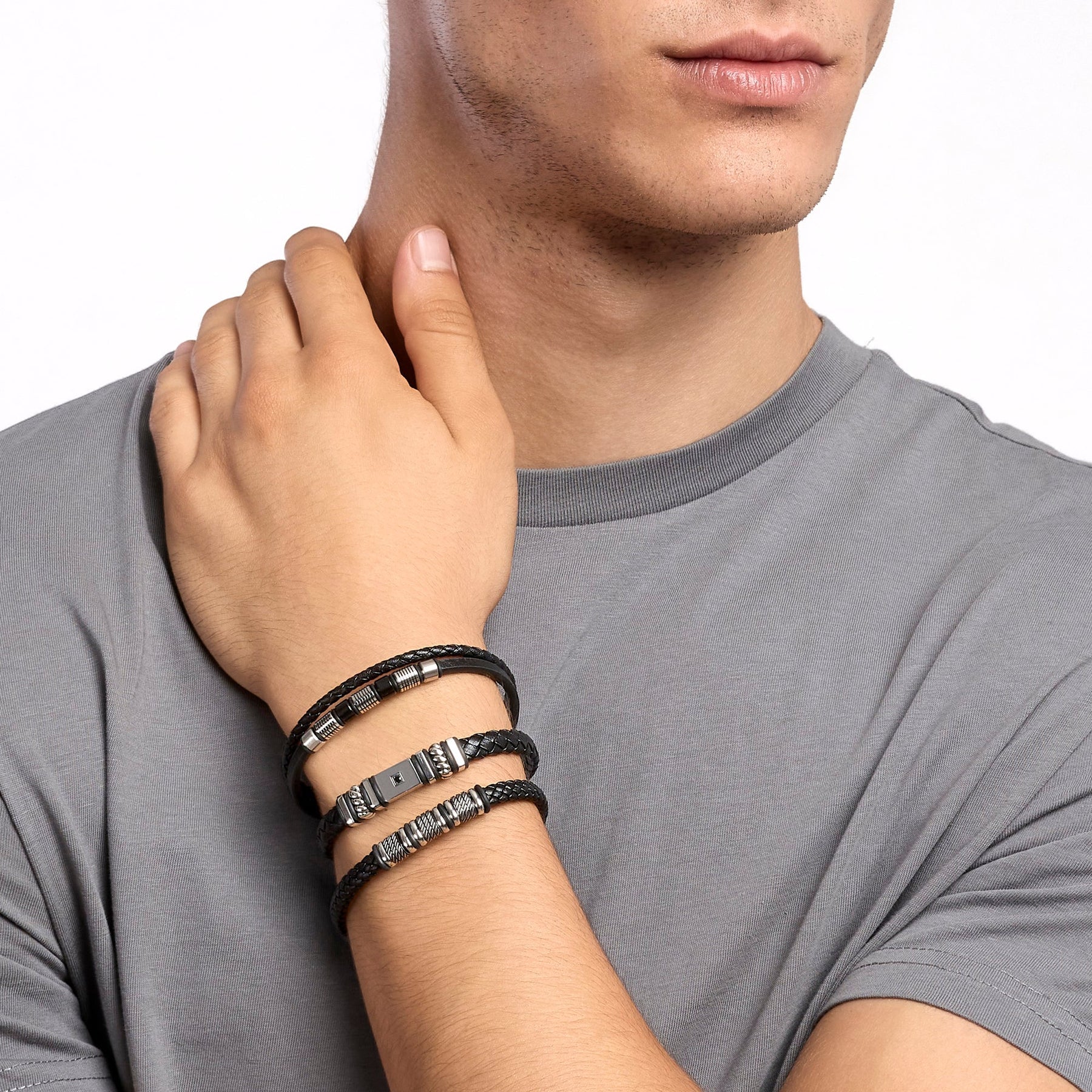 Kidult Style 52 | Bracciale uomo in acciaio con PVD nero e lab-leather | 831292