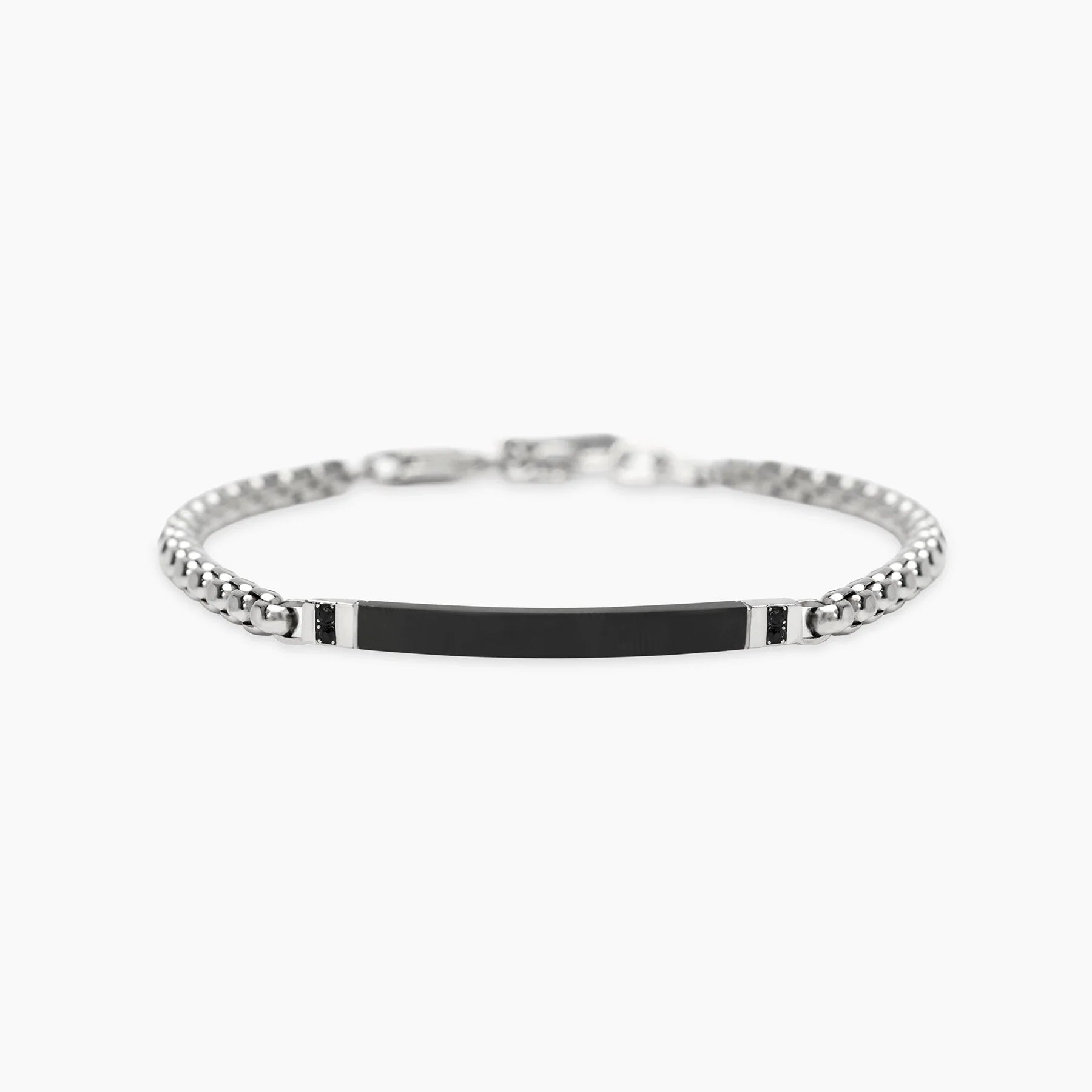 Kidult Style 17 | Bracciale in acciaio con catena veneta e piastra nera | 831293