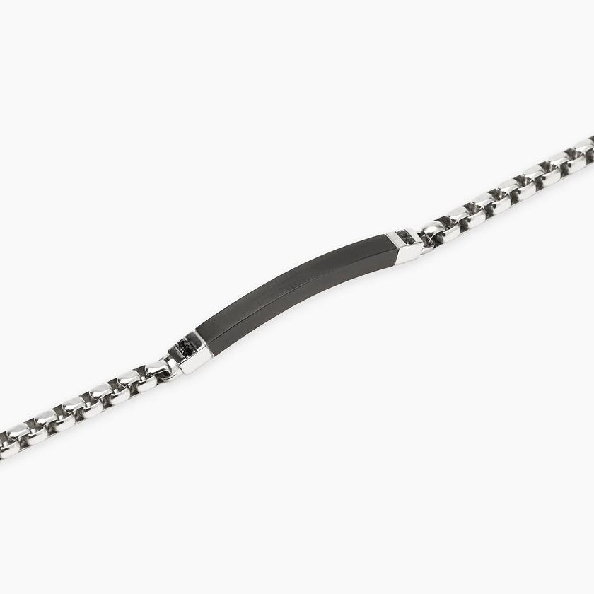 Kidult Style 17 | Bracciale in acciaio con catena veneta e piastra nera | 831293